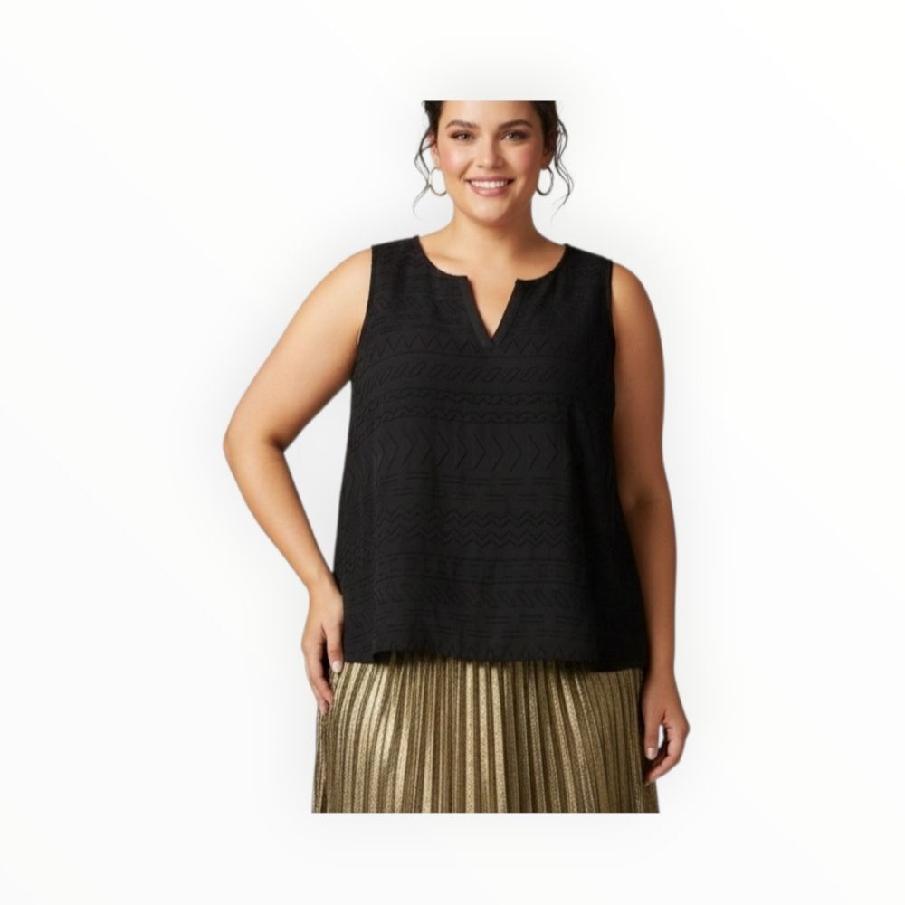 Market And Spruce Sheer Blouse Top Geo Print Overlay Black Career Tank Size XXL